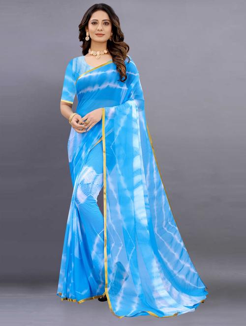 women's tie & dye blue colored saree with blouse - 19812699 - Very Small Image - 1