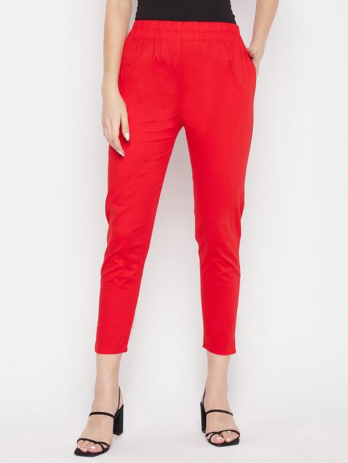red solid mid rise trouser - 19815143 - Very Small Image - 1