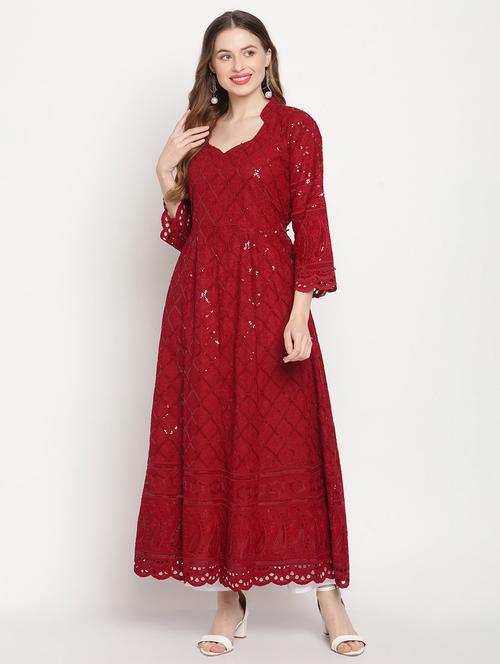 sweetheart neck floral anarkali kurta - 19815336 - Very Small Image - 1