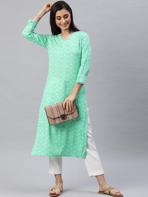 v neck printed straight kurta - 19815839 - Very Small Image - 1