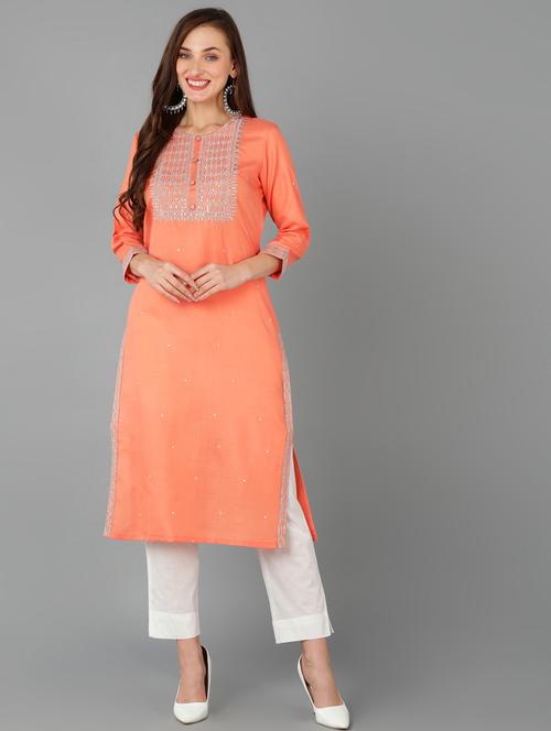 round neck solid straight kurta - 19815879 - Very Small Image - 1