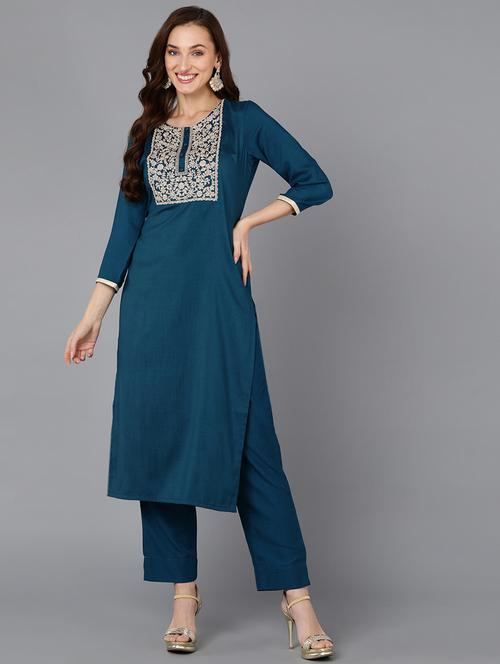 round neck solid straight kurta - 19815888 - Very Small Image - 1