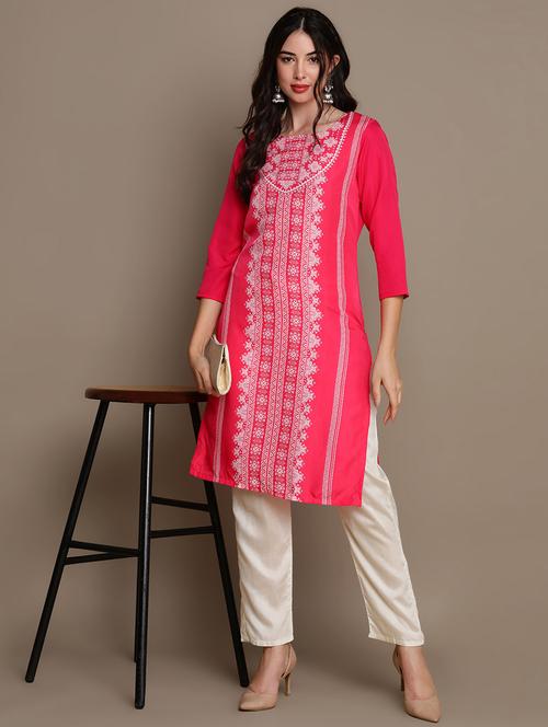 pink printed straight kurta - 19815987 - Very Small Image - 1