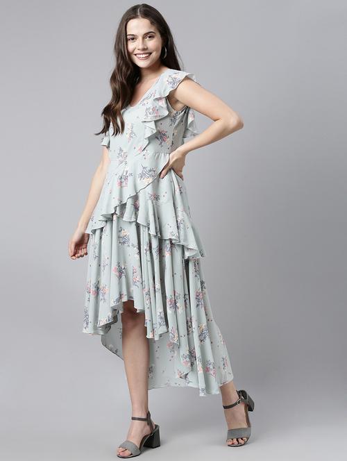 v-neck floral printed flare dress - 19816144 - Very Small Image - 1