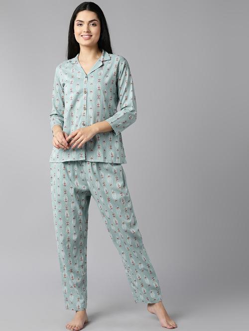 women printed cotton nightsuit set - 19816241 - Very Small Image - 1