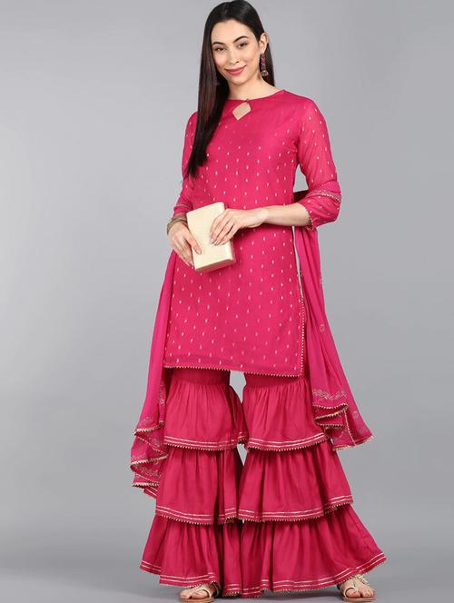 self design kurta sharara set with dupatta   - 19817058 - Very Small Image - 1