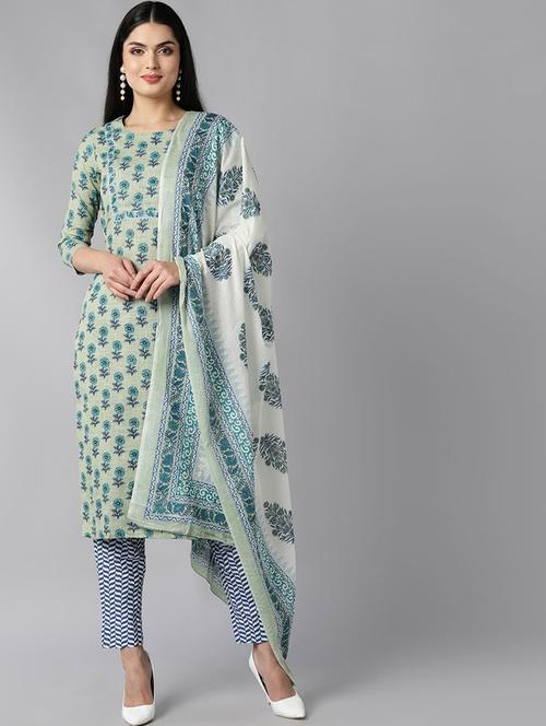 printed kurta pant set with dupatta   - 19817085 - Very Small Image - 1