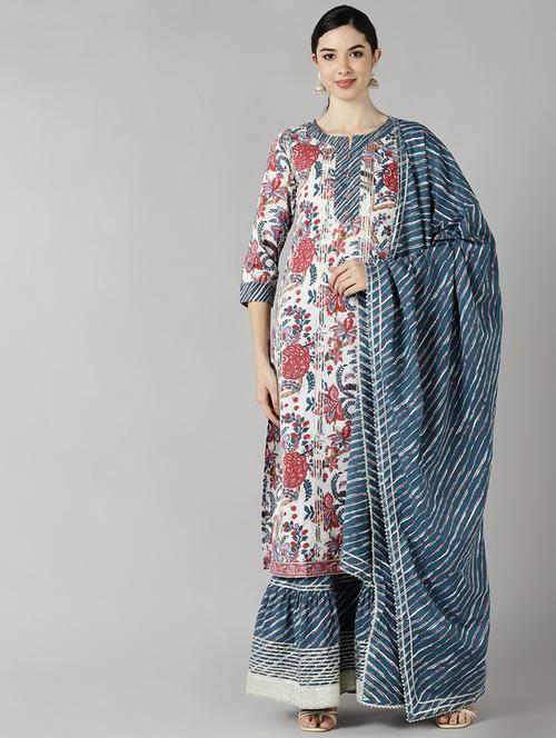 printed kurta sharara set with dupatta   - 19817118 - Very Small Image - 1