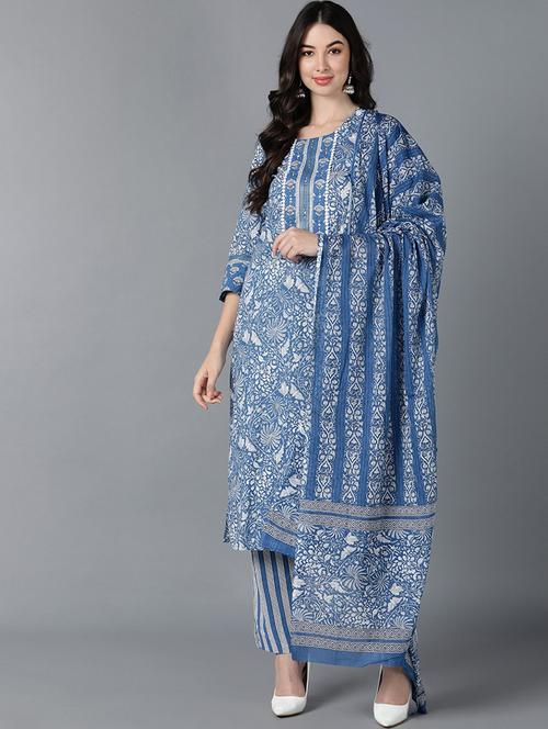 printed kurta pant set with dupatta   - 19817199 - Very Small Image - 1