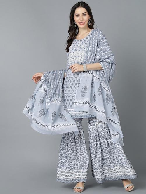 printed kurta sharara set with dupatta   - 19817205 - Very Small Image - 1