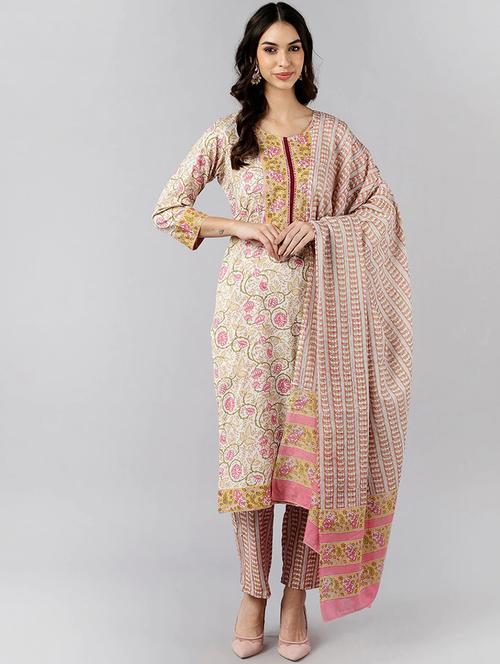 printed kurta pant set with dupatta   - 19817314 - Very Small Image - 1