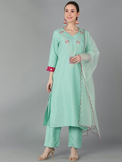 embroidery work suit set - 19817540 - Very Small Image - 1