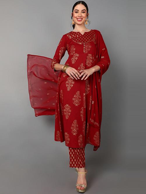 printed kurta pant set with dupatta - 19817762 - Very Small Image - 1