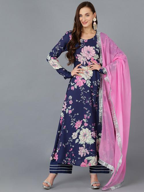 floral kurta palazzo set with dupatta - 19817780 - Very Small Image - 1