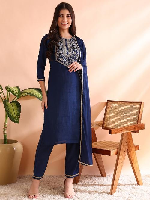 solid kurta pant set with dupatta - 19818400 - Very Small Image - 1
