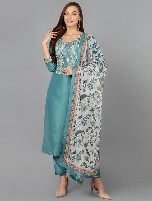 turquoise solid suit set - 19818419 - Very Small Image - 1