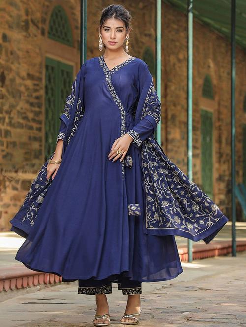 navy blue solid angrakha suit set - 19818427 - Very Small Image - 1