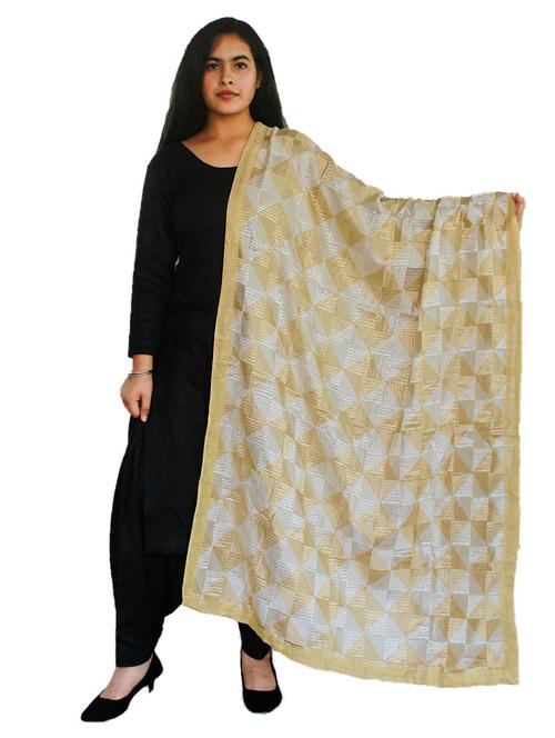 beige phulkari embroidered dupatta - 19818513 - Very Small Image - 1