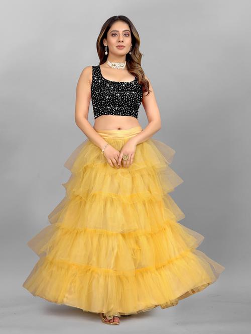 semi-stitched layered lehenga with sequined top - 19819057 - Very Small Image - 1
