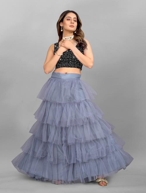 semi-stitched layered lehenga with sequined top - 19819059 - Very Small Image - 1