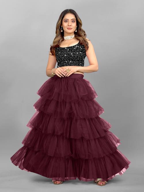 semi-stitched layered lehenga with sequined top - 19819060 - Very Small Image - 1