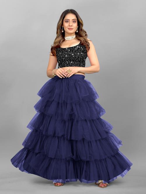 semi-stitched layered lehenga with sequined top - 19819061 - Very Small Image - 1