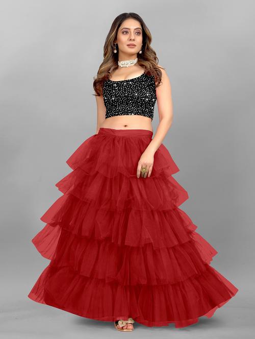 semi-stitched layered lehenga with sequined top - 19819063 - Very Small Image - 1