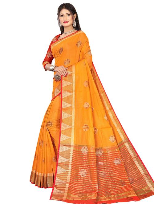 yellow self design woven saree with blouse - 19825488 - Very Small Image - 1