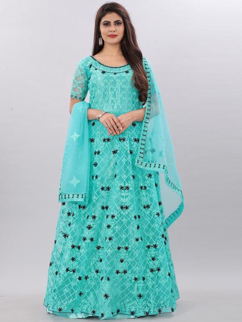 turqouise embroidered fit & flare gown - 19826048 - Very Small Image - 1