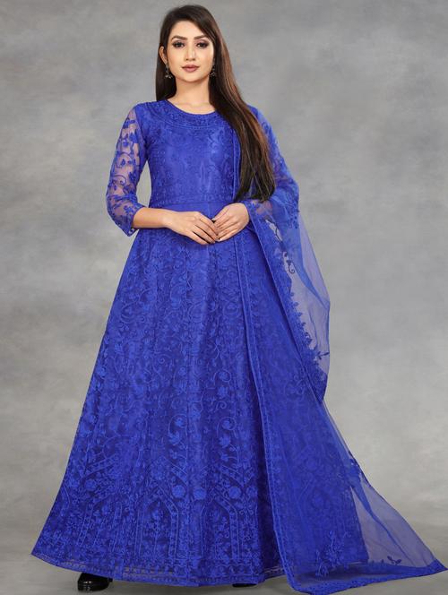 blue embroidered fit & flare gown - 19826064 - Very Small Image - 1