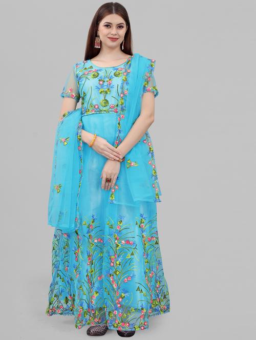 light blue embroidered fit & flare gown - 19826084 - Very Small Image - 1