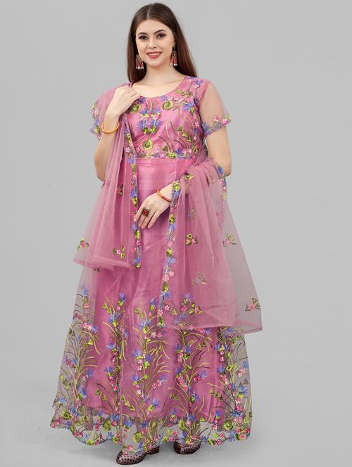 pink embroidered fit & flare gown - 19826086 - Very Small Image - 1