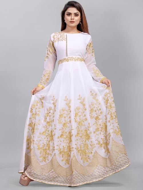 white embroidered fit & flare gown - 19826095 - Very Small Image - 1