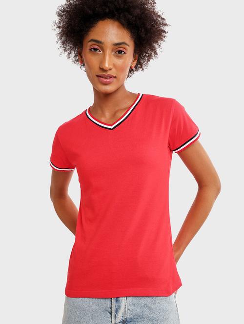 v neck solid regular tee - 19826152 - Very Small Image - 1