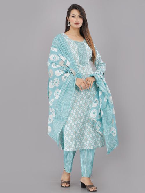 blue printed embroidered kurta pant set - 19831845 - Very Small Image - 1