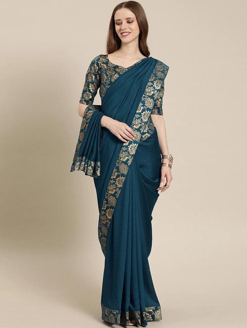 women's bordered royal blue colored saree with blouse - 19832168 - Very Small Image - 1