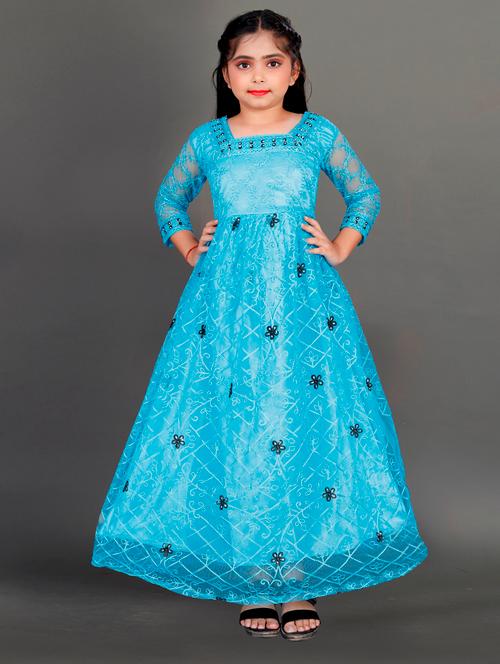 girls square neck three quarter sleeves frock - 19839052 - Very Small Image - 1