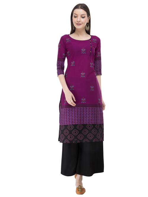 purple cotton blend straight kurta - 19839231 - Very Small Image - 1