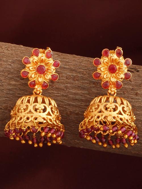 gold brass jhumka earring - 19839891 - Very Small Image - 1