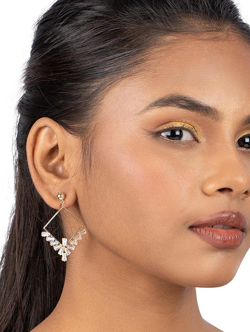 golden stone studded geometric theme drop earrings - 19839946 - Zoom Image - 4