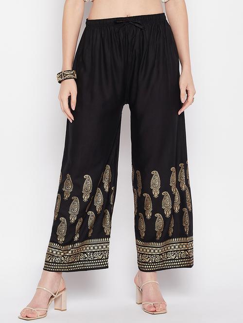 black rayon straight palazzo - 19840849 - Very Small Image - 1
