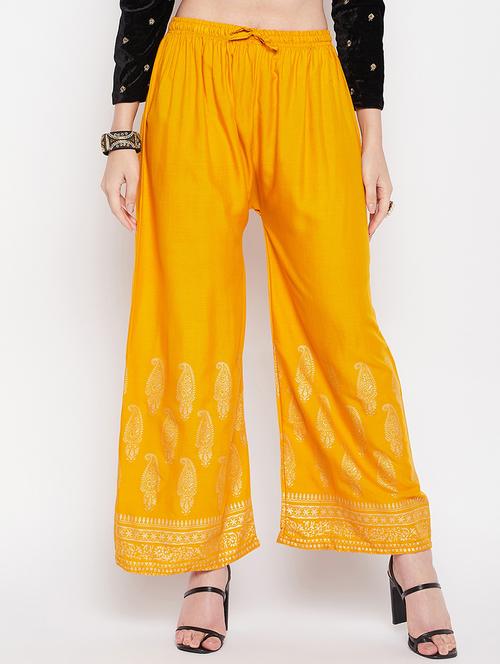 mustard rayon straight palazzo - 19840852 - Very Small Image - 1