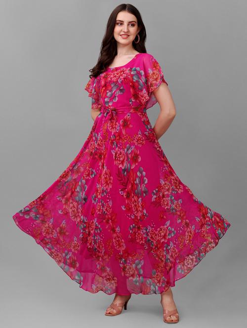 pink floral print fit & flare maxi dress - 19848052 - Very Small Image - 1