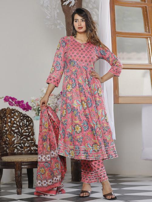 printed flared kurta pant set with dupatta   - 19849694 - Very Small Image - 1