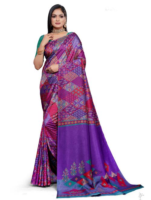 ethnic motif printed saree with blouse - 19850140 - Very Small Image - 1