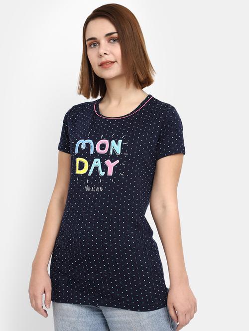 women's chest print round neck t-shirt - 19850266 - Very Small Image - 1