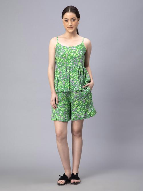 green printed nightwear shorts set - 19852763 - Very Small Image - 1