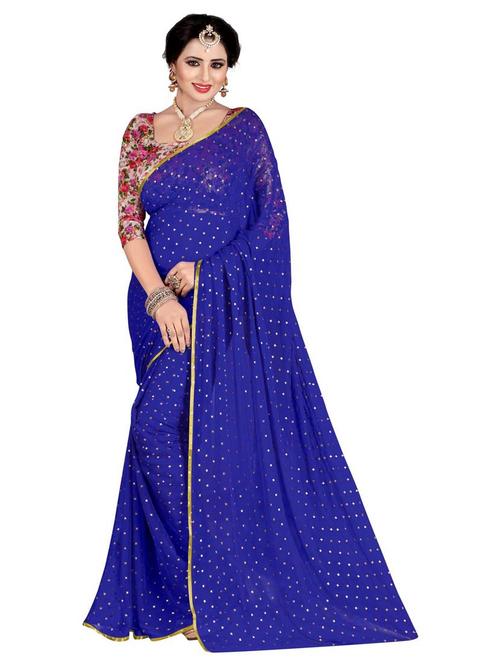 women's self design blue colored saree with blouse - 19854134 - Very Small Image - 1
