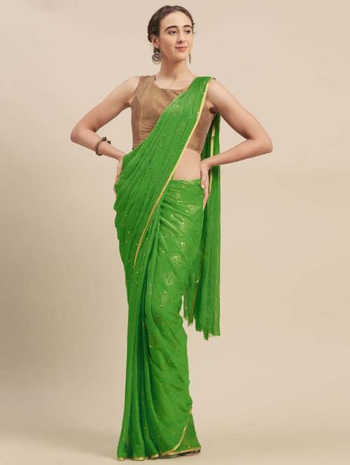 women's foil print green colored saree - 19854149 - Very Small Image - 1