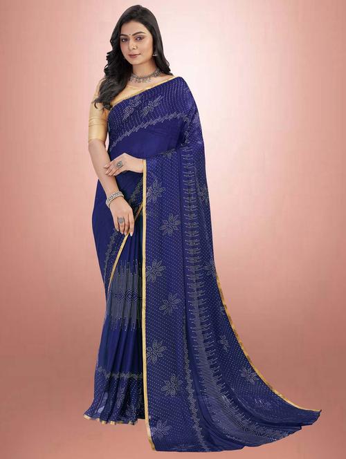 women's self design dark blue colored saree with blouse - 19854203 - Very Small Image - 1